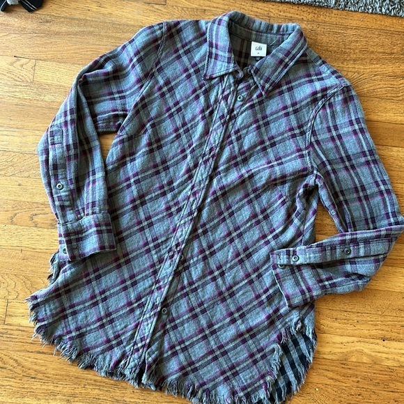 CABI Highland Flannel Button Down Shirt Gray / Plum Size Medium - Picture 2 of 12
